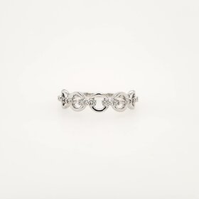 40247 10K WHITE GOLD .10TCW DIAMOND BAR CIRCLE LINK DESIGN RING SIZE 7