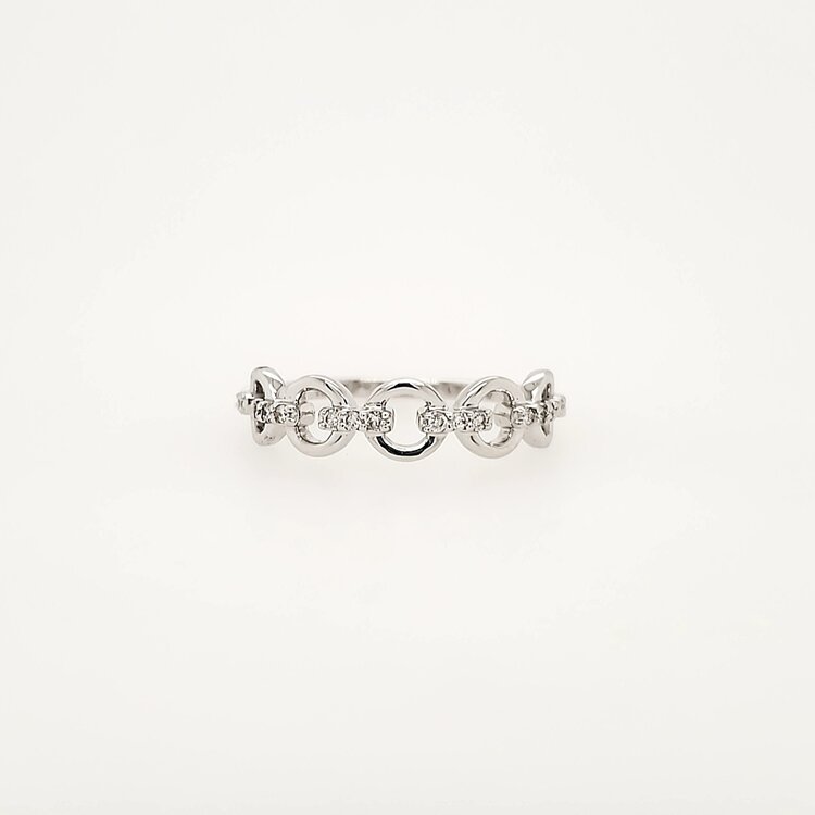 40247 10K WHITE GOLD .10TCW DIAMOND BAR CIRCLE LINK DESIGN RING SIZE 7