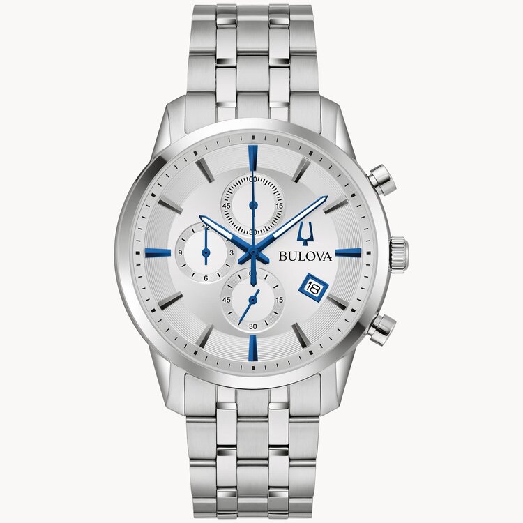 10035 BULOVA 41MM SUTTON COLLECTION STAINLESS STEEL CASE AND BAND CRONOGRAPH  DESIGN MENS WATCH