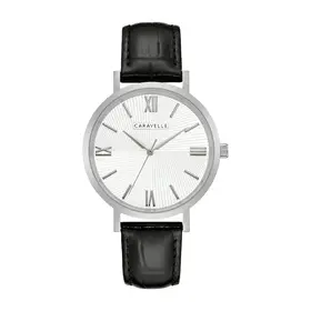 042429577510 CARAVELLE SILVER DIAL BLACCK LEATHER BAND DRESS CLASSIC MEN'S WATCH