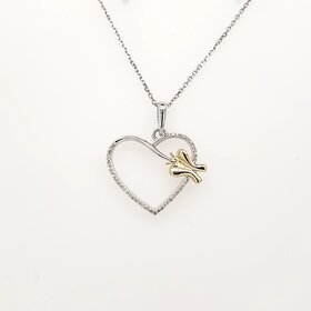 70508 SS WITH 10K BUTTERFLY .08CTW DIAMOND  HEART  PENDANT SET