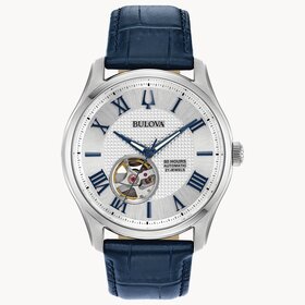 bulova 042429559738 BULOVA WILTON AUTOMATIC WHITE DIAL BLUE LEATHER BAND CLASSIC MEN'S WATCH