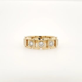 45027 14K YELLOW GOLD .50CTW DIAMOND SQUARE BEZEL SET CUT OUT SATIN FINISH  MEN'S WEDDING BAND