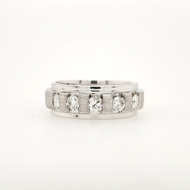 45024 14K WHITE GOLD .85CTW DIAMOND SATIN FINISH  BAR SET MEN'S   WEDDING BAND