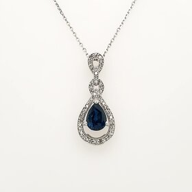 71295 14K WHITE GOLD .20TCW DIAMOND AND BLUE SAPPHIRE PEAR SHAPE DROP PENDANT SET