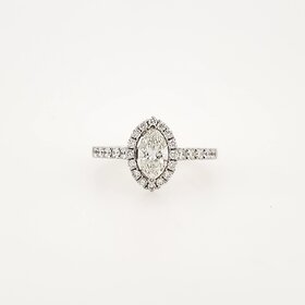 475167 14K WHITE GOLD .65CT CENTER I COLOR SI2  DIAMOND MARQUISE .35CT DIAMOND HALO ENGAGEMENT RING