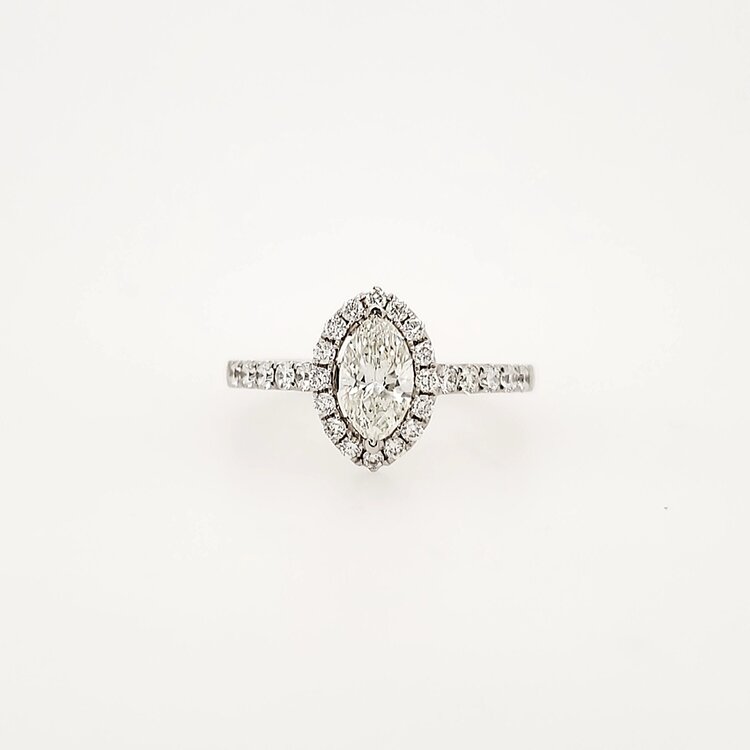 475167 14K WHITE GOLD .65CT CENTER I COLOR SI2  DIAMOND MARQUISE .35CT DIAMOND HALO ENGAGEMENT RING