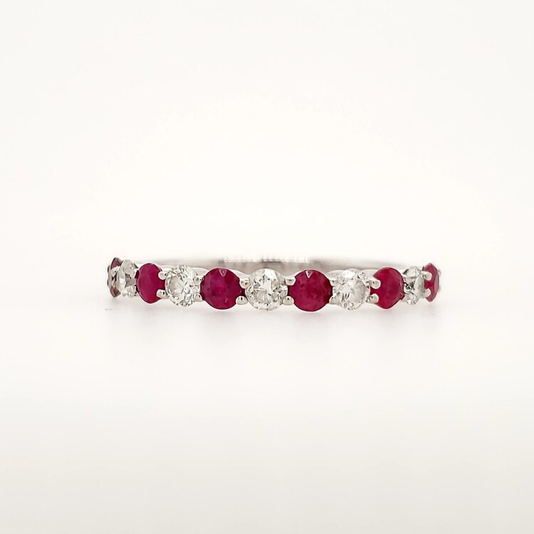 40261 14K WHITE GOLD .30CTW DIAMOND RUBY SHARED PRONG BAND
