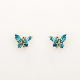 30932 14K YELLOW GOLD TURQOUISE CUBIC ZIRCONIA BUTTERFLY SCREWBACKS BABY EARRINGS