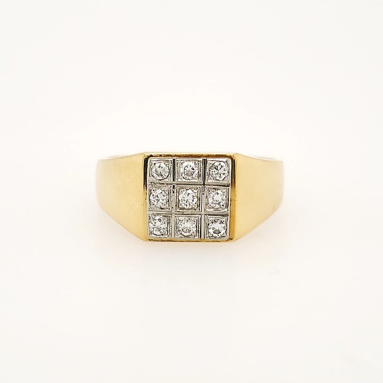 45035 18K YELLOW GOLD .25CTW DIAMOND SQUARE DESIGN PINKY MEN'S RING