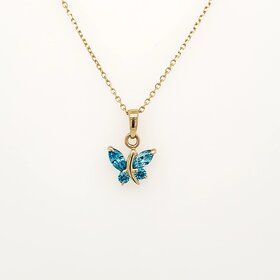 70518 14K YELLOW GOLD CUBIC ZIRCONIA SKY BLUE BUTTERFLY PENDANT SET