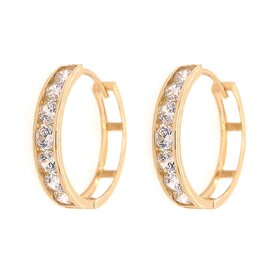 30938 14K YELLOW GOLD .80" 3.6MM  CHANNEL SET CUBIC ZIRCONIA HOOPS