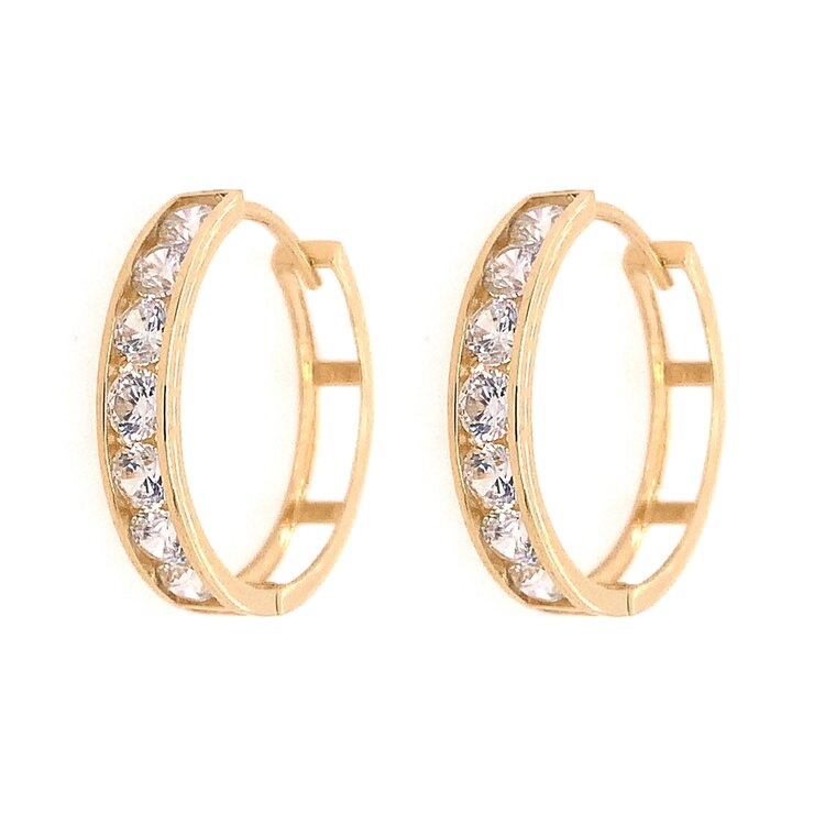 30938 14K YELLOW GOLD .80" 3.6MM  CHANNEL SET CUBIC ZIRCONIA HOOPS