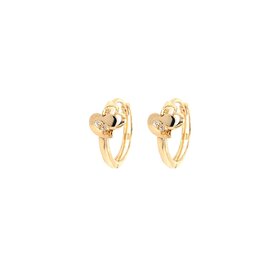 30945 14K YELLOW GOLD HIGH POLISH HEART CUT OUT HEART CUBIC ZIRCONIA HUGGIES