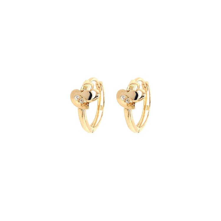 30945 14K YELLOW GOLD HIGH POLISH HEART CUT OUT HEART CUBIC ZIRCONIA HUGGIES