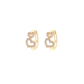 30955 14K YELLOW GOLD CUBIC ZIRCONIA TWO HEARTS CUT OUT HUGGIES