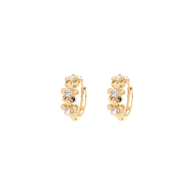 30943 14K YELLOW GOLD 3 FLOWER CUBIC ZIRCONIA HUGGIES