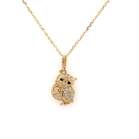 70523 14K YELLOW GOLD CUBIC ZIRCONIA SMALL HEART OWL PENDANT SET