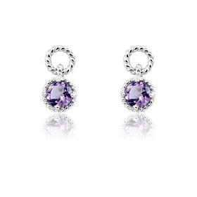 80230 STERLING SILVER CLASSIC ROUND AMETHYST TWISTED WIRE HANGING EARINGS