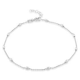 80231 CLASSIC STERLING SILVER DIAMOND CUTOVAL BEAD ANKLET BRACELET