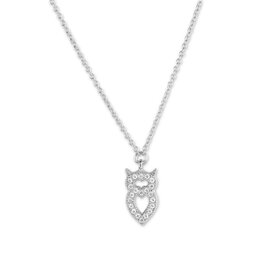 80236 CLASSIC STERLING SILVER 14+2" CHAIN MICRO PAVE SMALL OWL PENDANT NECKLACE