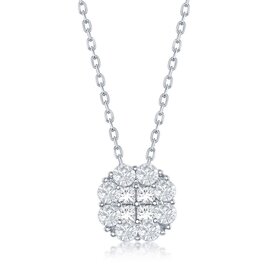 80243 CLASSIC STERLING SILVER CUBIC ZIRCONIA FLOWER DESIGN PENDANT NECKLACE