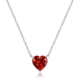 80256 CLASSIC STERLING SILVER 8MM (JULY) RUBY CRYSTAL HEART SHAPED PENDANT NECKLACE