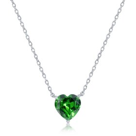 80259 CLASSIC STERLING SILVER 8MM EMERLAD CRYSTAL HEART SHAPED PENDANT NECKLACE