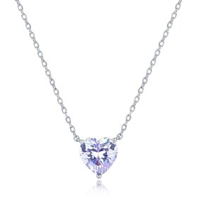 80260 CLASSIC STERLING SILVER 8MM (JUNE) LIGHT AMETHYST CRYSTAL HEART SHAPED PENDANT NECKLACE