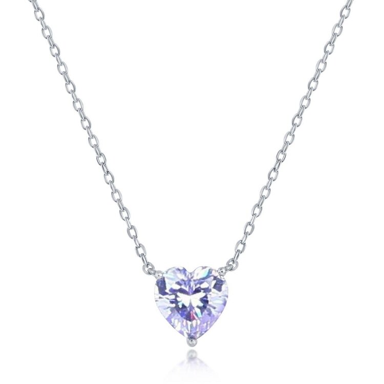 80260 CLASSIC STERLING SILVER 8MM (JUNE) LIGHT AMETHYST CRYSTAL HEART SHAPED PENDANT NECKLACE