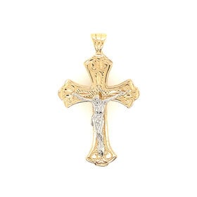 77247 14K TWO TONE CRUCIFIX WITH FILIGREE EDGES AND NON-MOVING BAIL