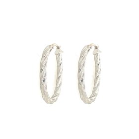 30961 14K WHITE GOLD 1.15" 3MM HIGH POLISH AND BRUSHED FINISH TWISTED OVAL HOOPS