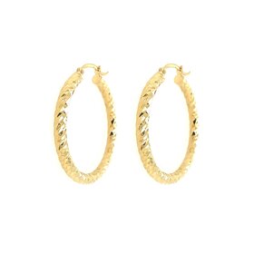 30957 14K YELLOW GOLD 1.20" 3MM  DIAMOND CUT HOOPS