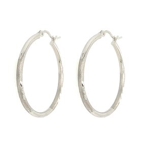 30960 14K WHITE GOLD 1.20" 2MM BRUSHED FINISH DIAMOND CUT HOOPS