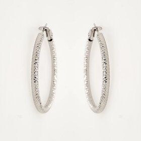 30959 14K WHITE GOLD 1.50" 3MM DIAMOND CUT FLIP BACK HOOPS