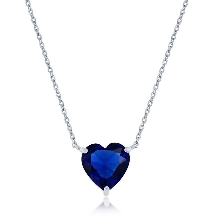 80262 CLASSIC STERLING SILVER 11MM HEART SHAPE SAPPHIRE CRYSTAL PENDANT