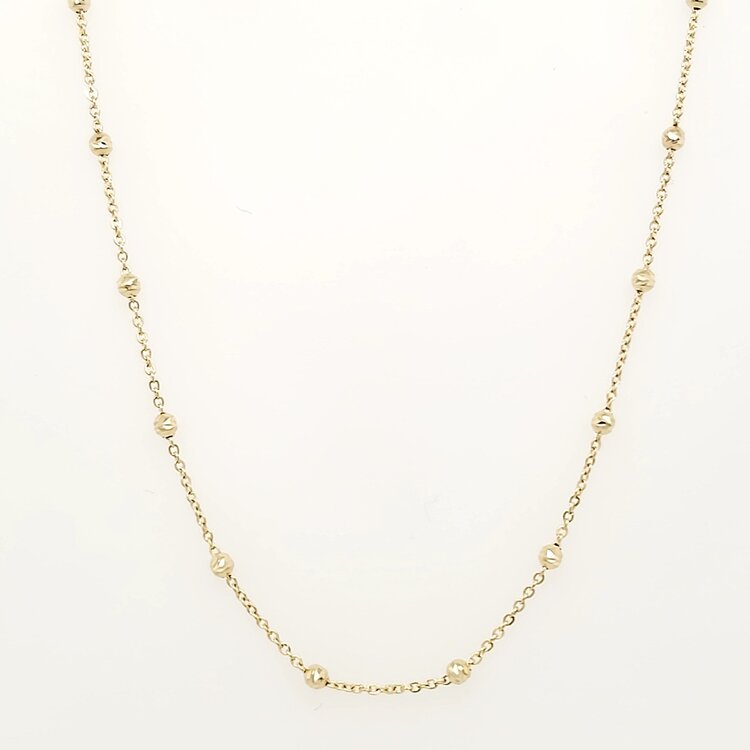50311 14K TWO TONE 18" BEADED DIAMOND CUT CHAIN NECKLACE