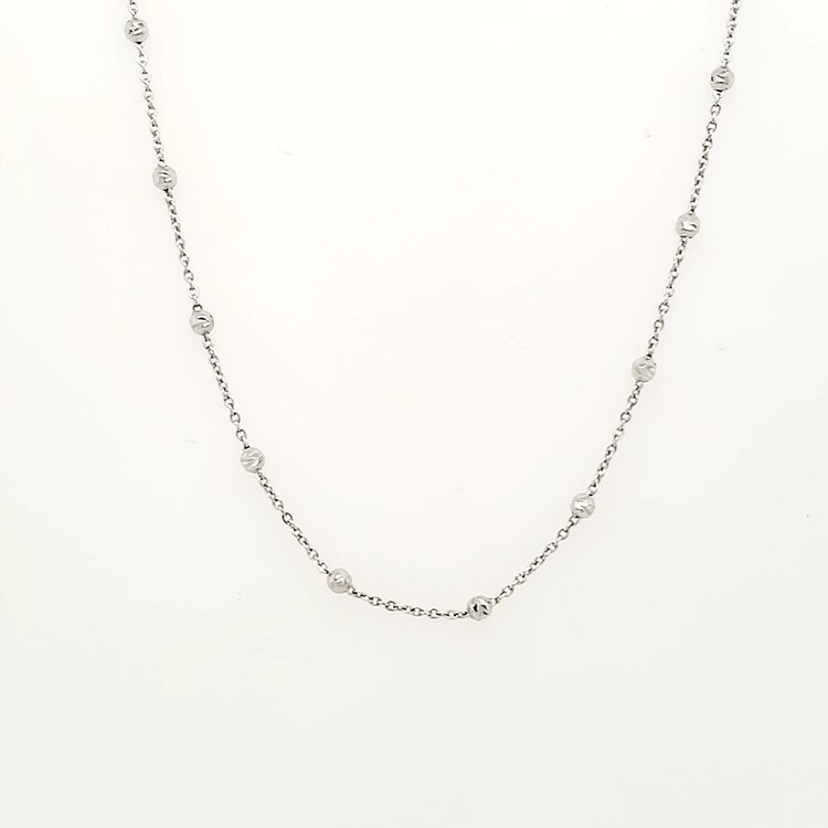50316 14K WHITE GOLD 16" BEADED DIAMOND CUT CHAIN NECKLACE