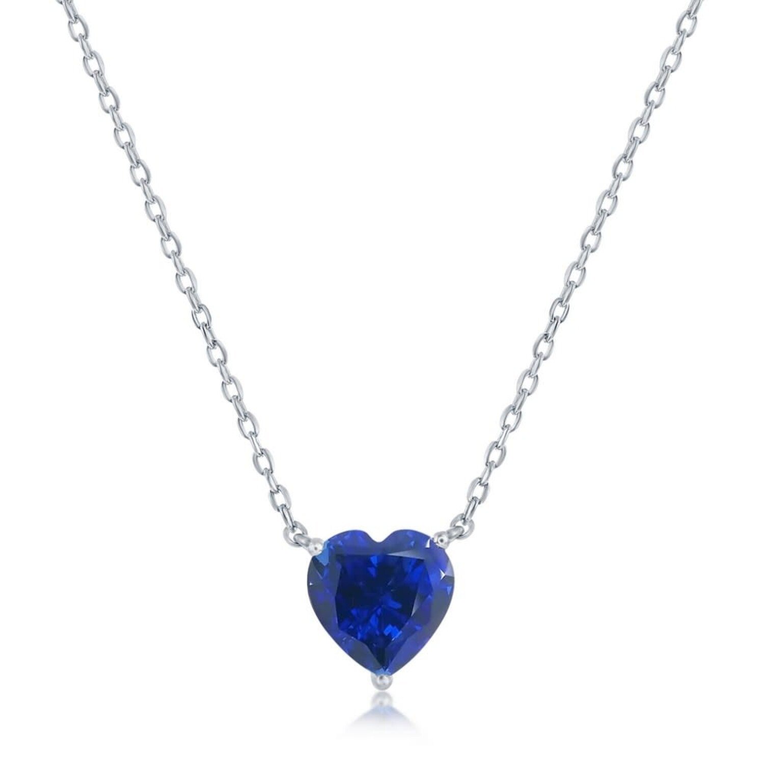 Blue Sapphire Heart Necklace Sterling Silver September 