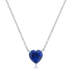 80268 CLASSIC STERLING SILVER 8MM SAPPHIRE CRYSTAL (SEPTEMBER)  HEART SHAPE PENDANT NECKLACE
