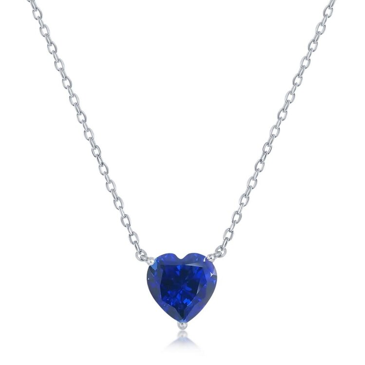 80268 CLASSIC STERLING SILVER 8MM SAPPHIRE CRYSTAL (SEPTEMBER)  HEART SHAPE PENDANT NECKLACE