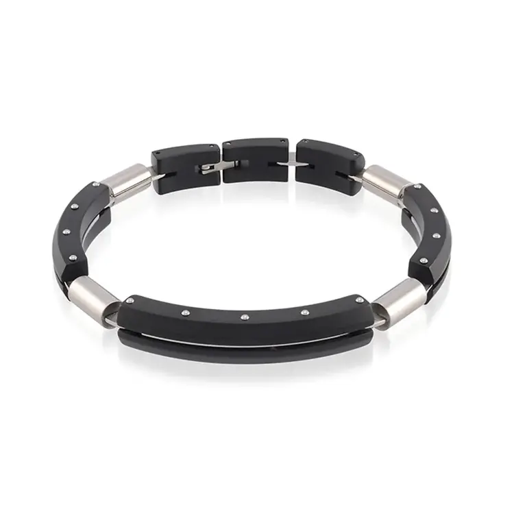 SMB123 ITALGEM STAINLESS STEEL BLACK IP MATTE FINISH MECHANICAL DESIGN BRACELET