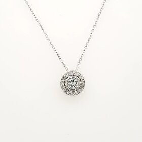 70531 14K WHITE GOLD .22CT CENTER  DIAMOND.12CTW HALO DIAMOND PENDANT NECKLACE