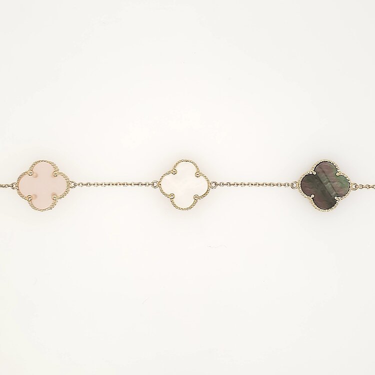 20299 14K YELLOW GOLD THREE CLOVER MULTI MOTHER OF PEARL BRACELET