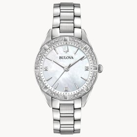 bulova 042429594944 BULOVA STAINLESS STEEL MOTHER OF PEARL DIAL DIAMOND SAPPHIRE CRYSTAL LADIES WATCH
