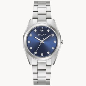 bulova 042429587939 BULOVA STAINLESS STEEL SURVEYOR  ROYAL BLUE DIAL DIAMOND  LADIES WATCH