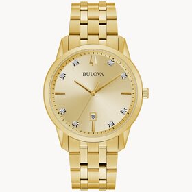 bulova 042429581173 BULOVA GOLD TONE CLASSIC SUTTON CHAMPAGNE DIAL DIAMOND MEN'S WATCH