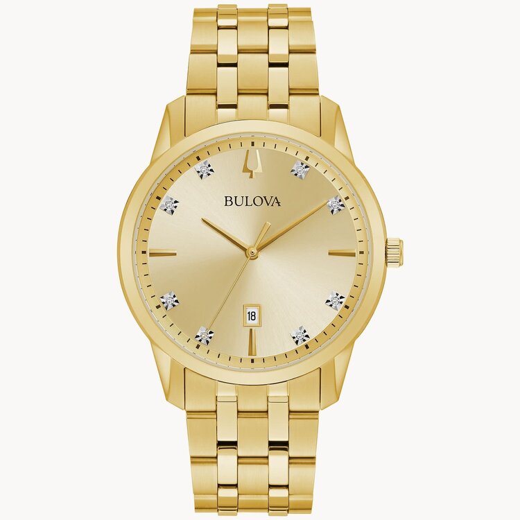 bulova 042429581173 BULOVA GOLD TONE CLASSIC SUTTON CHAMPAGNE DIAL DIAMOND MEN'S WATCH