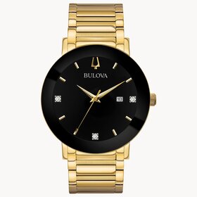 bulova 042429551060 BULOVA FUTURO GOLD TONE BLACK DIAL THREE DIAMOND CURVED CRYSTAL MEN'S WATCH