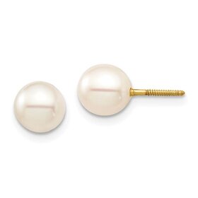 30982 14K YELOW GOLD 7MM PEARL STUD SCREWBACKS